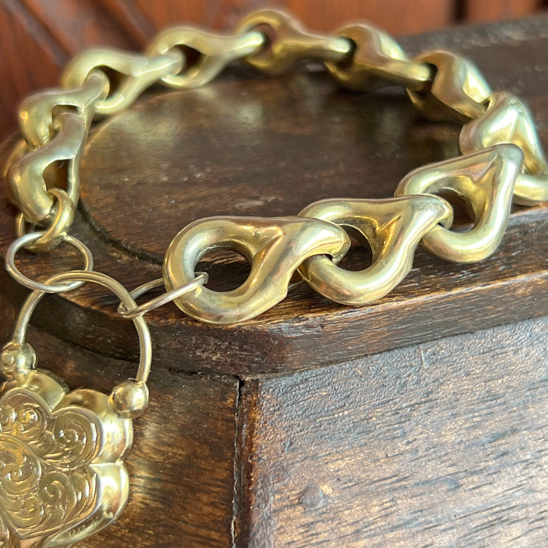 Antique Victorian Heart Lock Bracelet Silver Gilt c. 1850