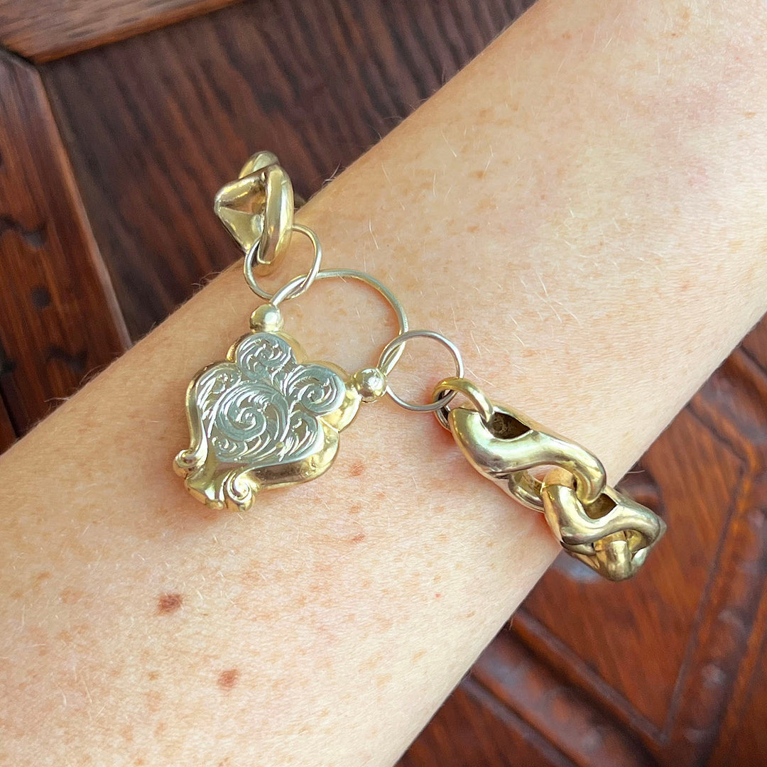 Antique Victorian Heart Lock Bracelet Silver Gilt c. 1850