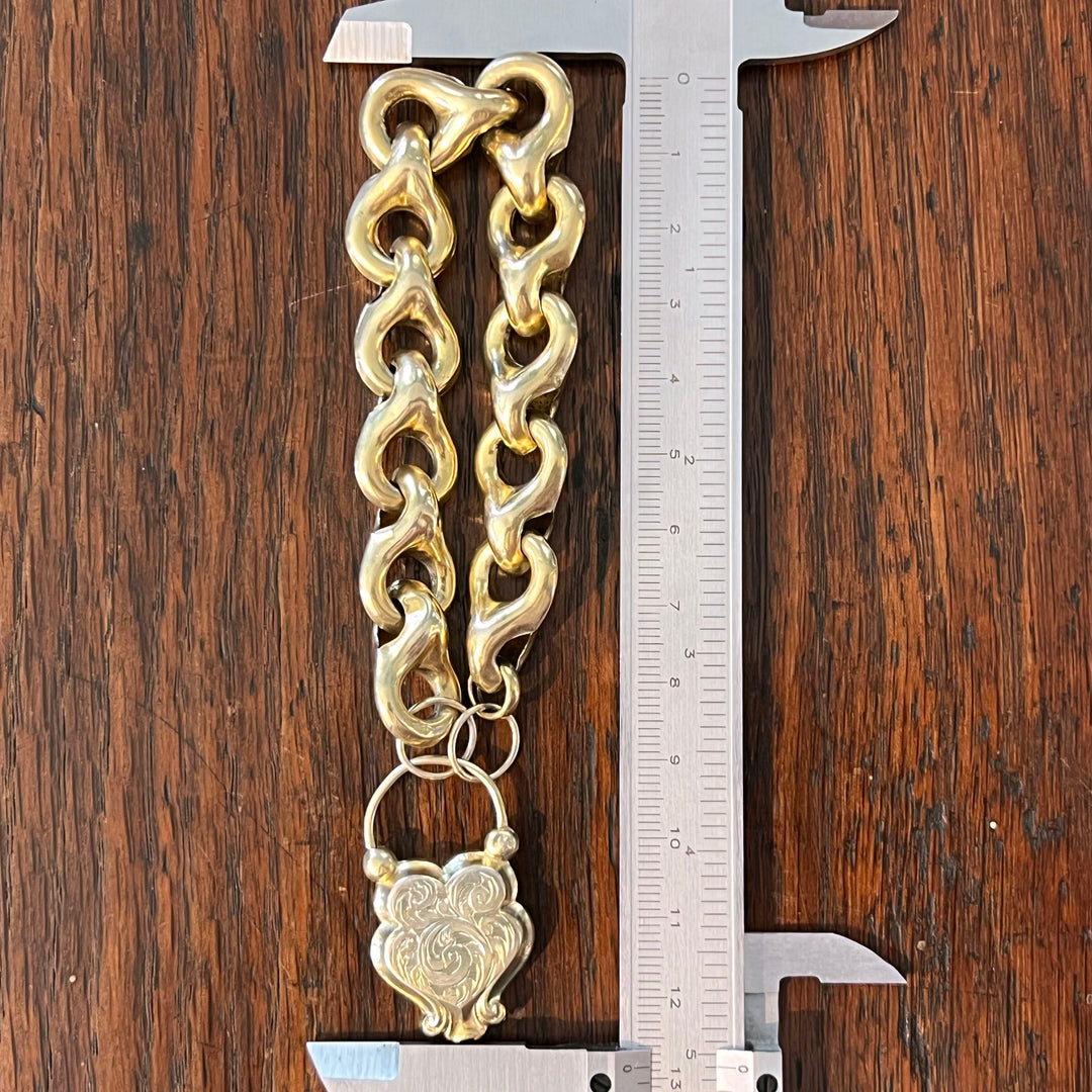 Antique Victorian Heart Lock Bracelet Silver Gilt c. 1850