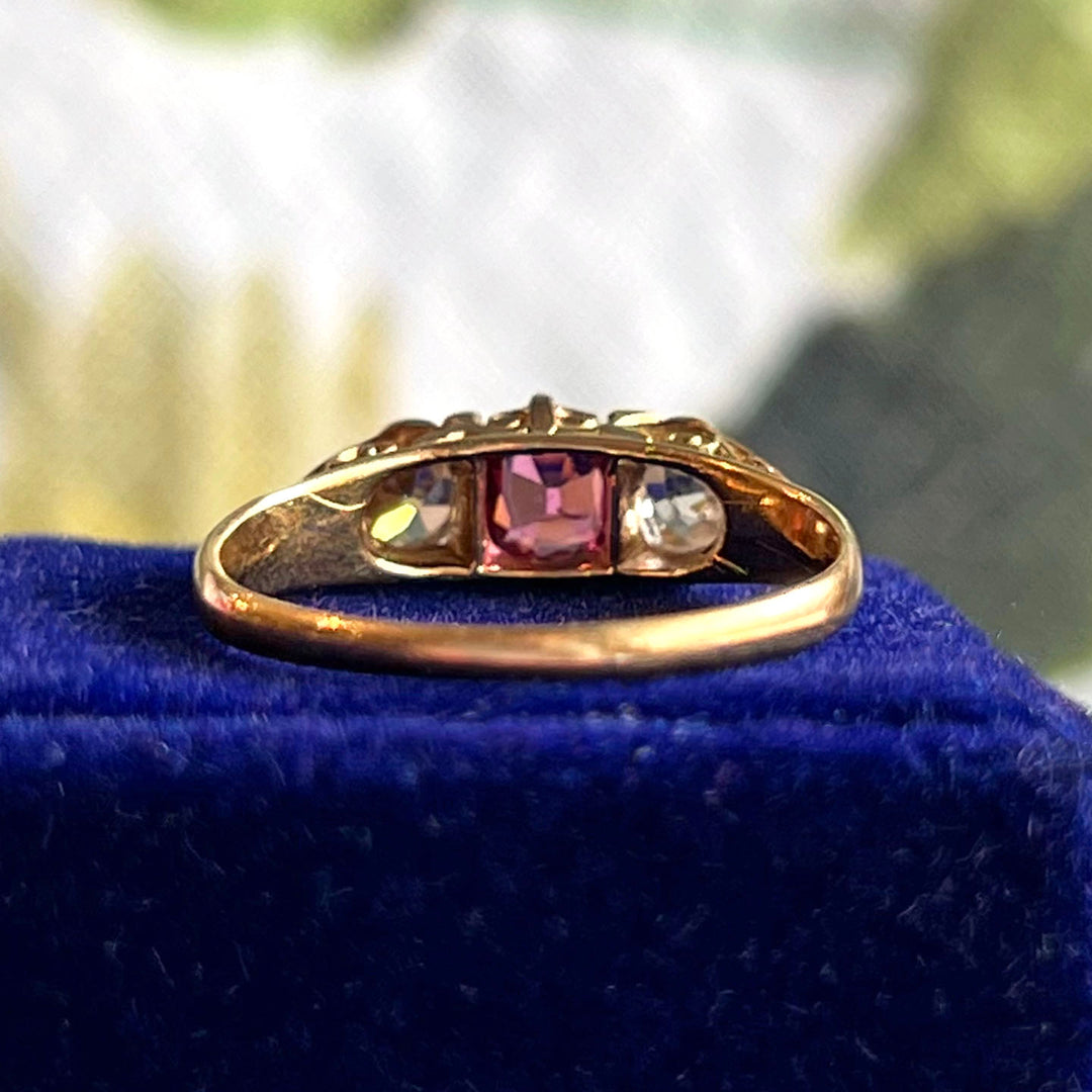 Antique Victorian Ruby Diamond Gold Ring, 15k c. 1890