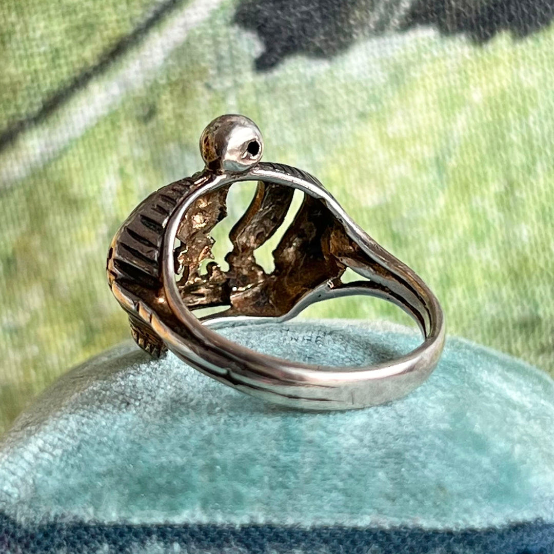 Antique Victorian Silver Engraved Crown Ring, c. 1900