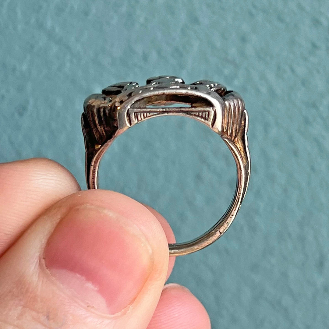Antique Victorian Silver Engraved Crown Ring, c. 1900