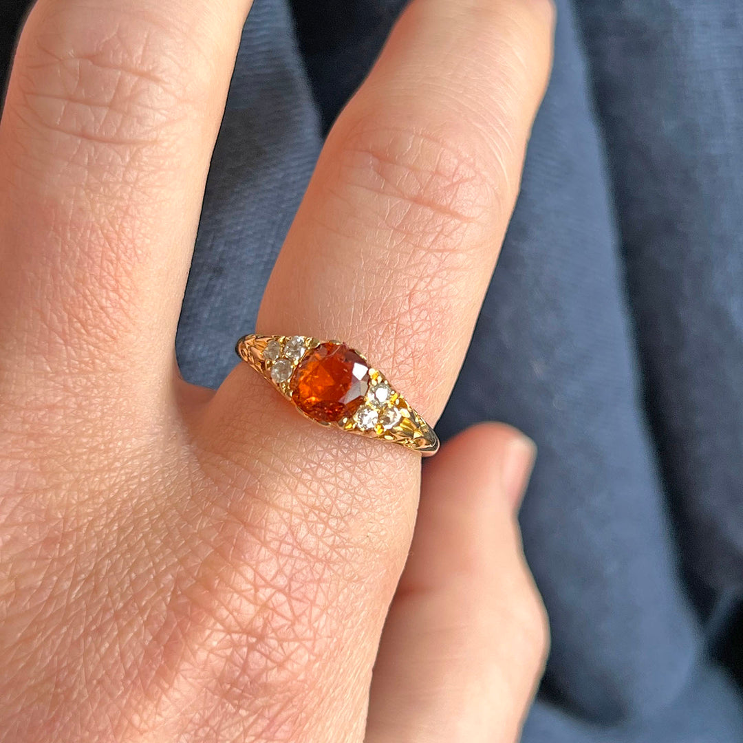 Antique Victorian Topaz Diamond Gold Ring c. 1900