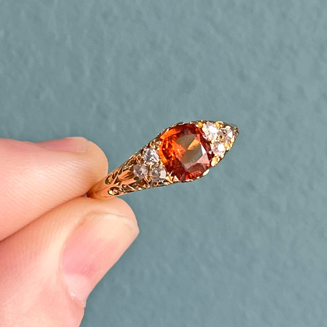 Antique Victorian Topaz Diamond Gold Ring c. 1900