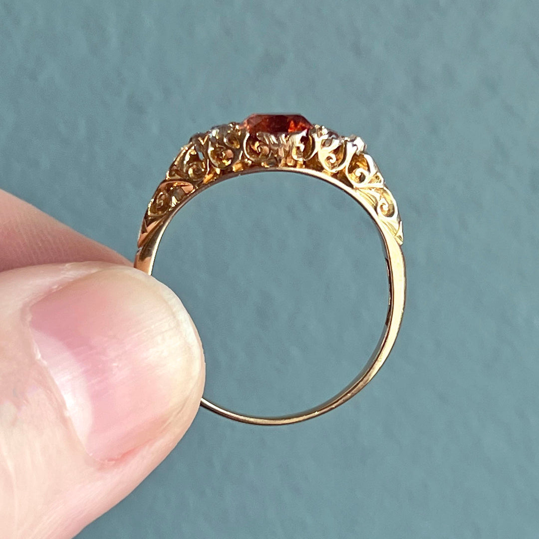 Antique Victorian Topaz Diamond Gold Ring c. 1900