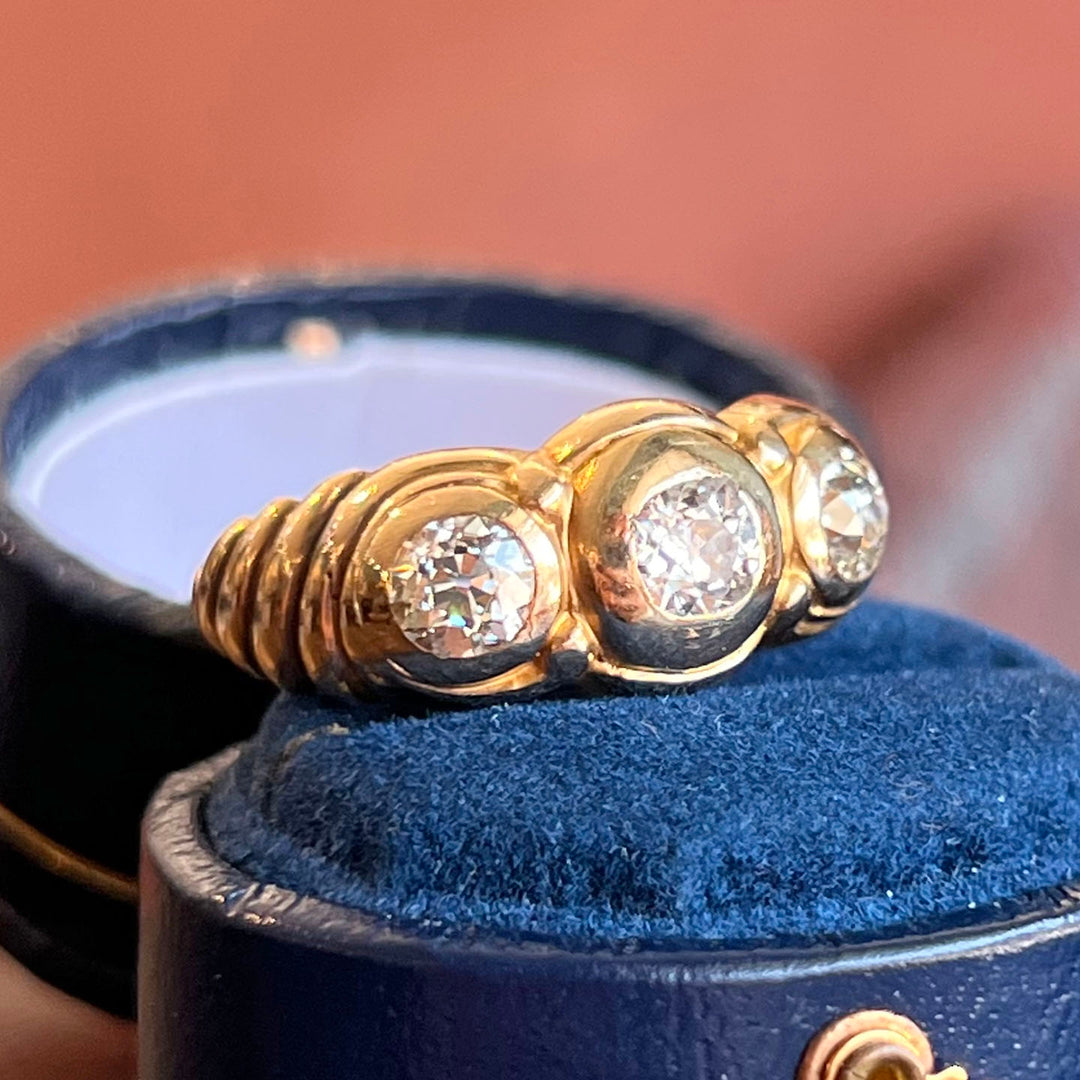 Art Nouveau 3 Stone Diamond Ring 14k Gold Size 7.75