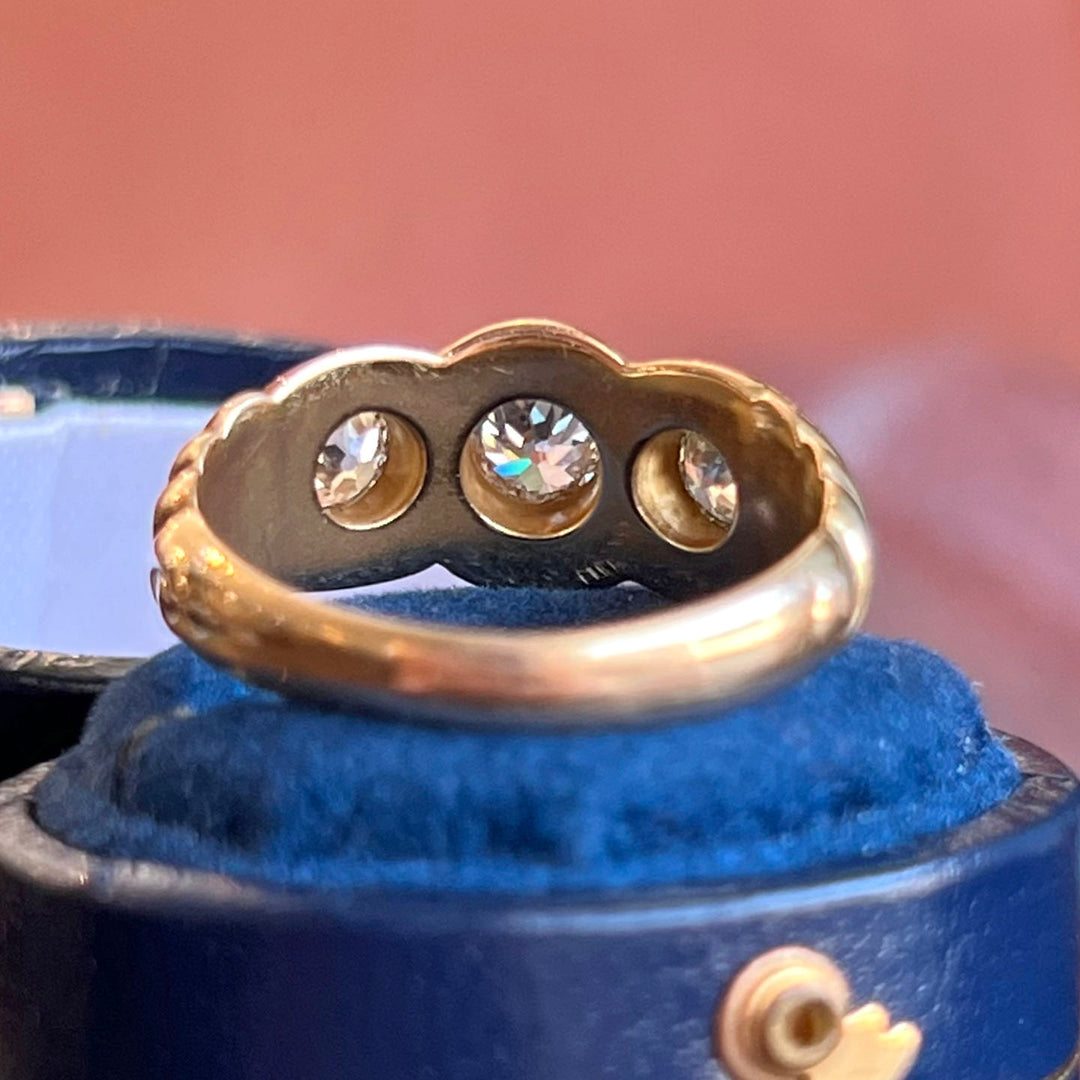 Art Nouveau 3 Stone Diamond Ring 14k Gold Size 7.75