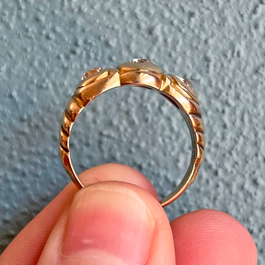 Art Nouveau 3 Stone Diamond Ring 14k Gold Size 7.75