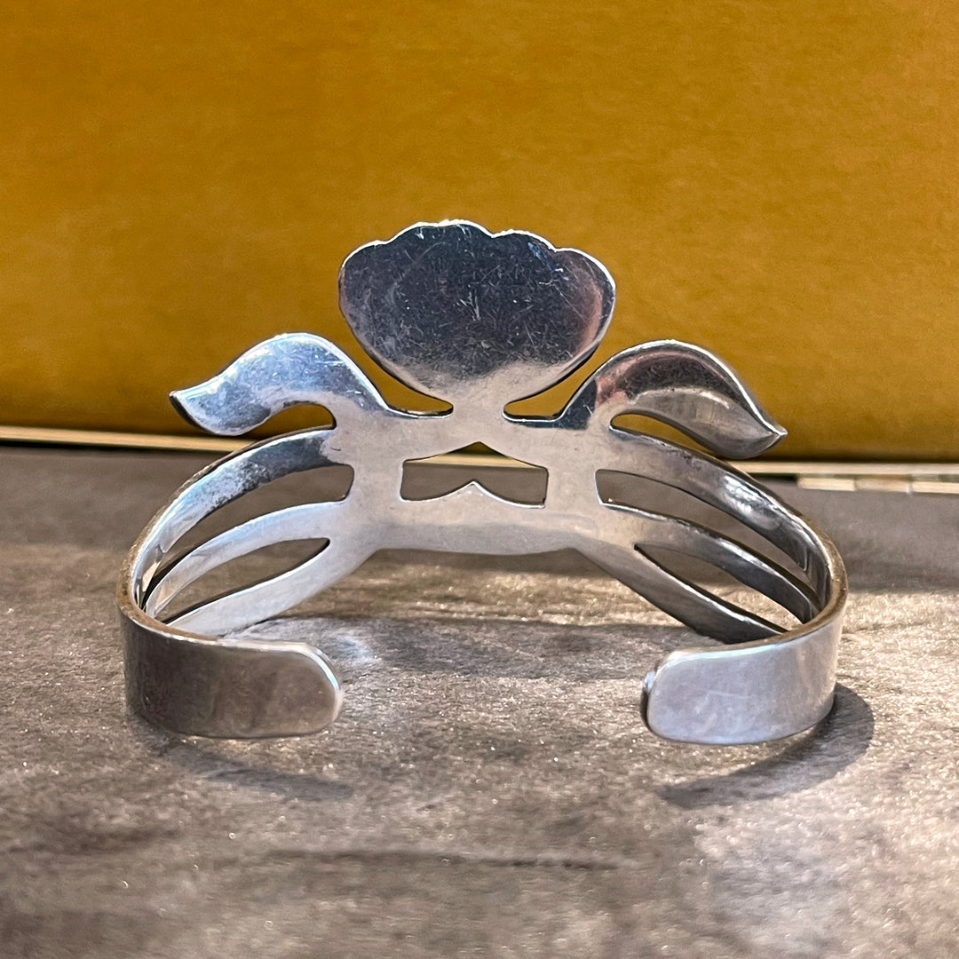 Vintage Mexican Sterling Silver Onyx Pierced Bangle