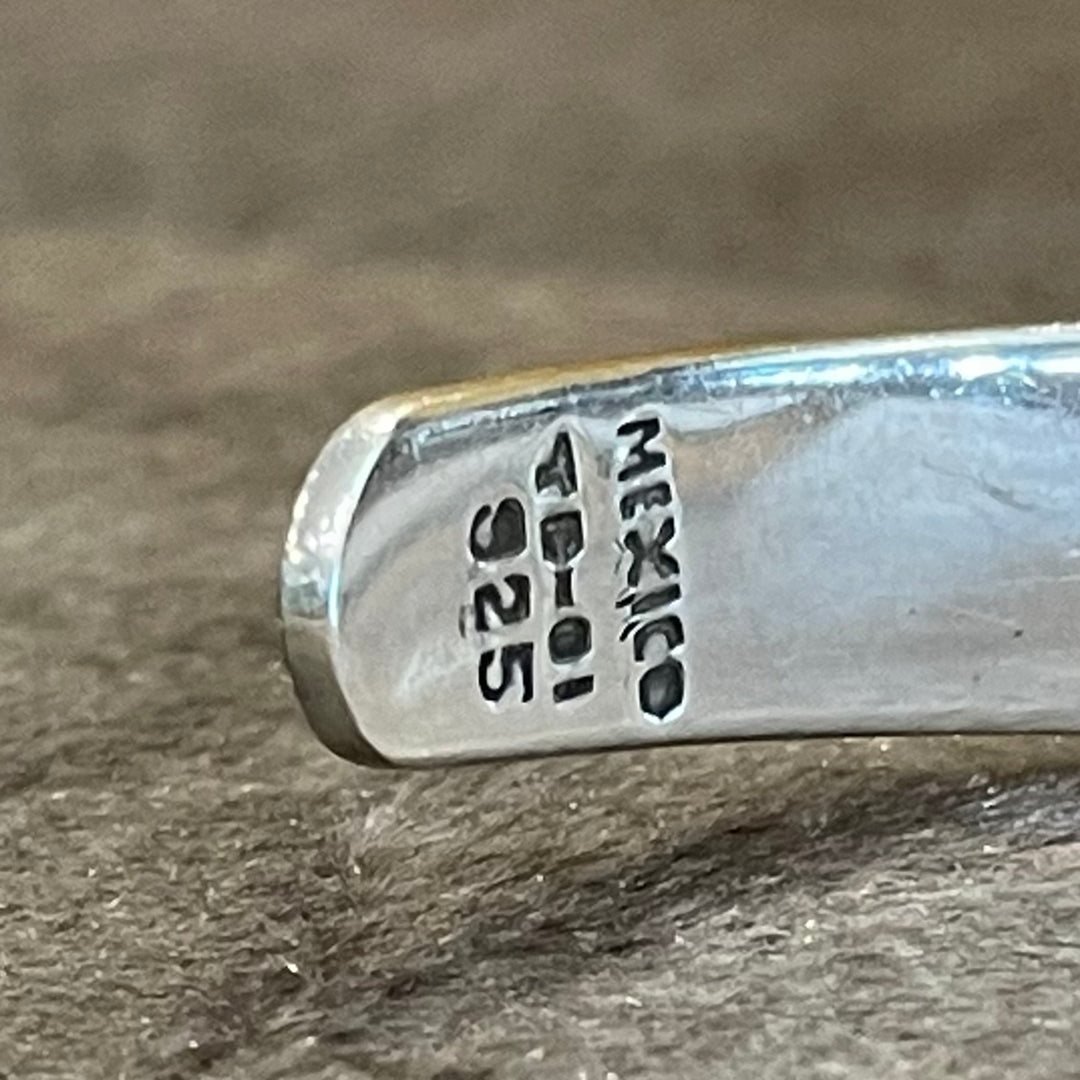 Vintage Mexican Sterling Silver Onyx Pierced Bangle