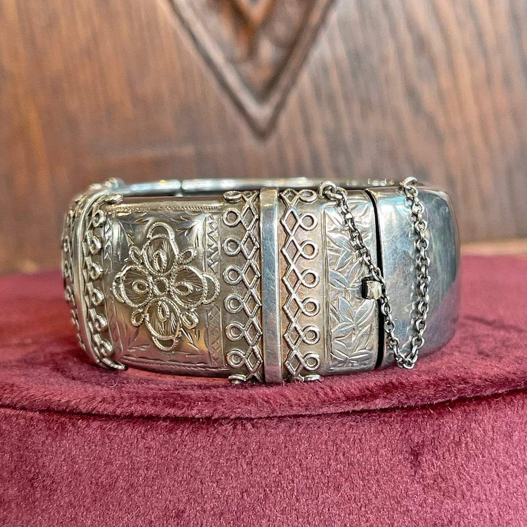Victorian Silver Embossed Bangle Chester 1882