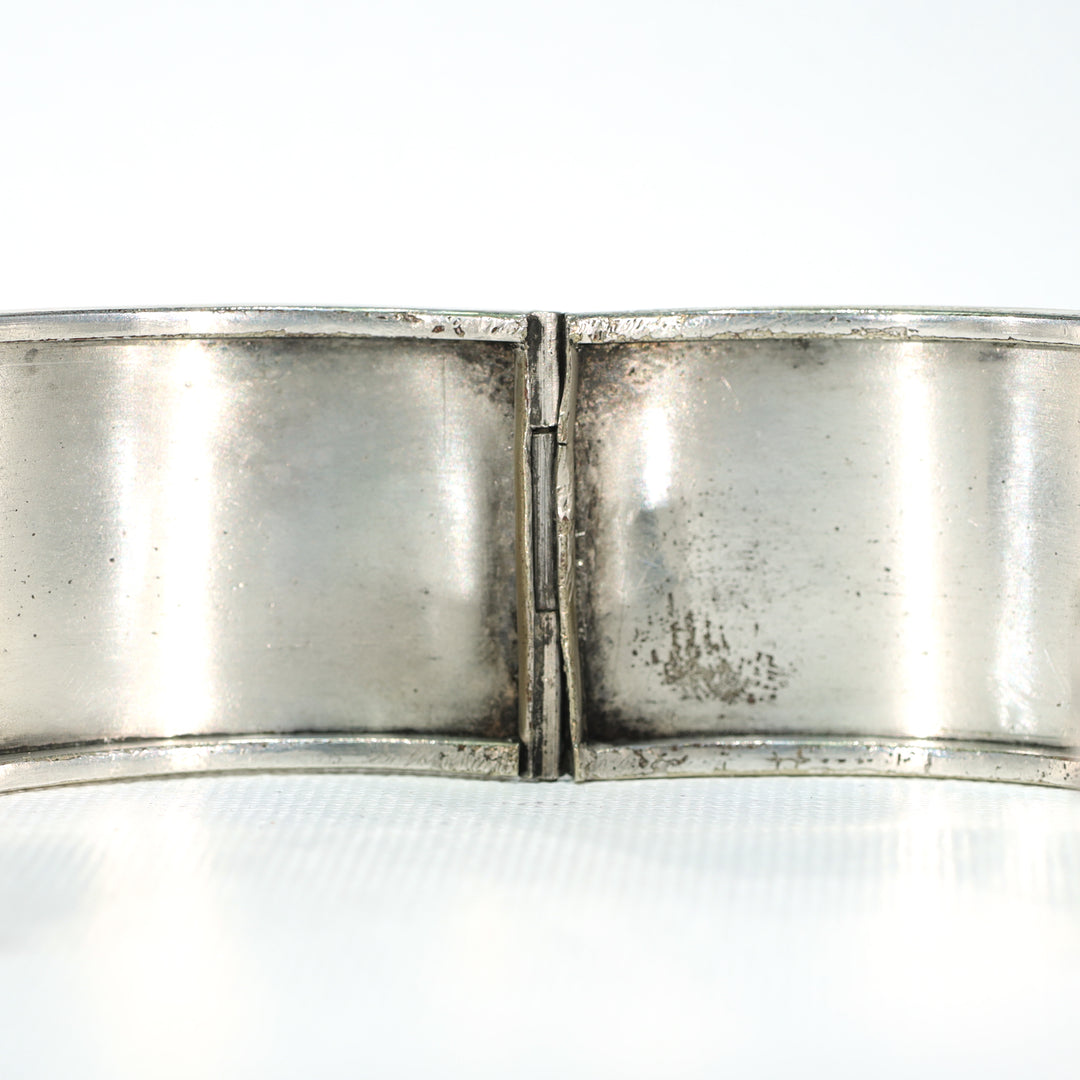 Antique Victorian Silver Engraved Bangle Bracelet Birds Water Ship Scene