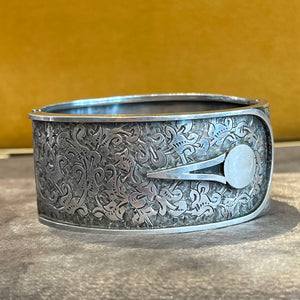 Victorian Sterling Silver Engraved Button Bangle