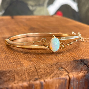 Edwardian Gold and Opal Bangle Bracelet in 15k Gold