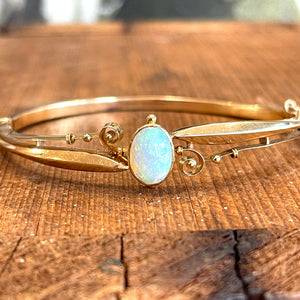 Edwardian Gold and Opal Bangle Bracelet in 15k Gold