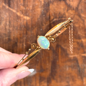 Edwardian Gold and Opal Bangle Bracelet in 15k Gold