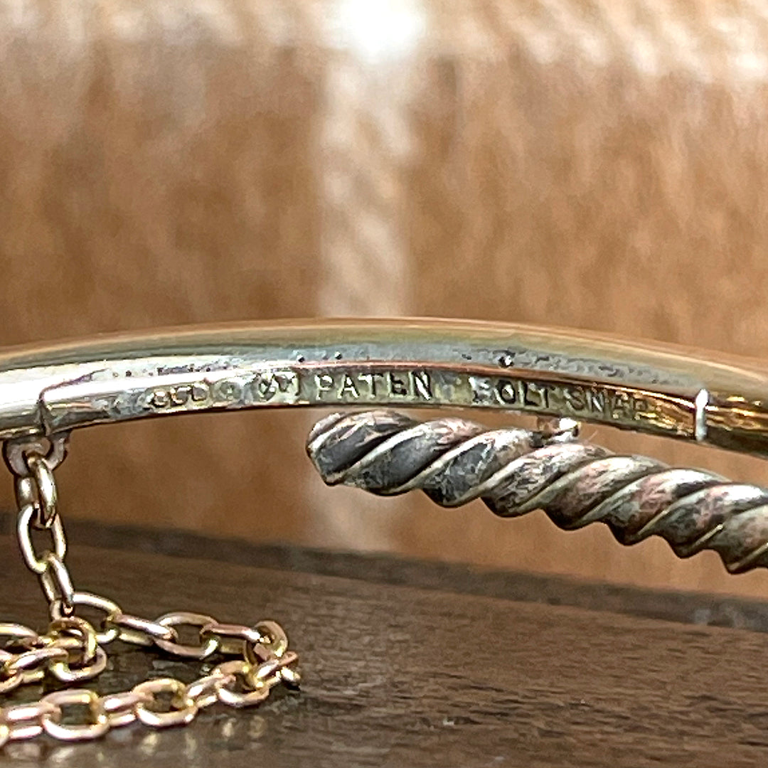 Antique English 9k Gold Love Knot Bangle Bracelet, Circa 1890