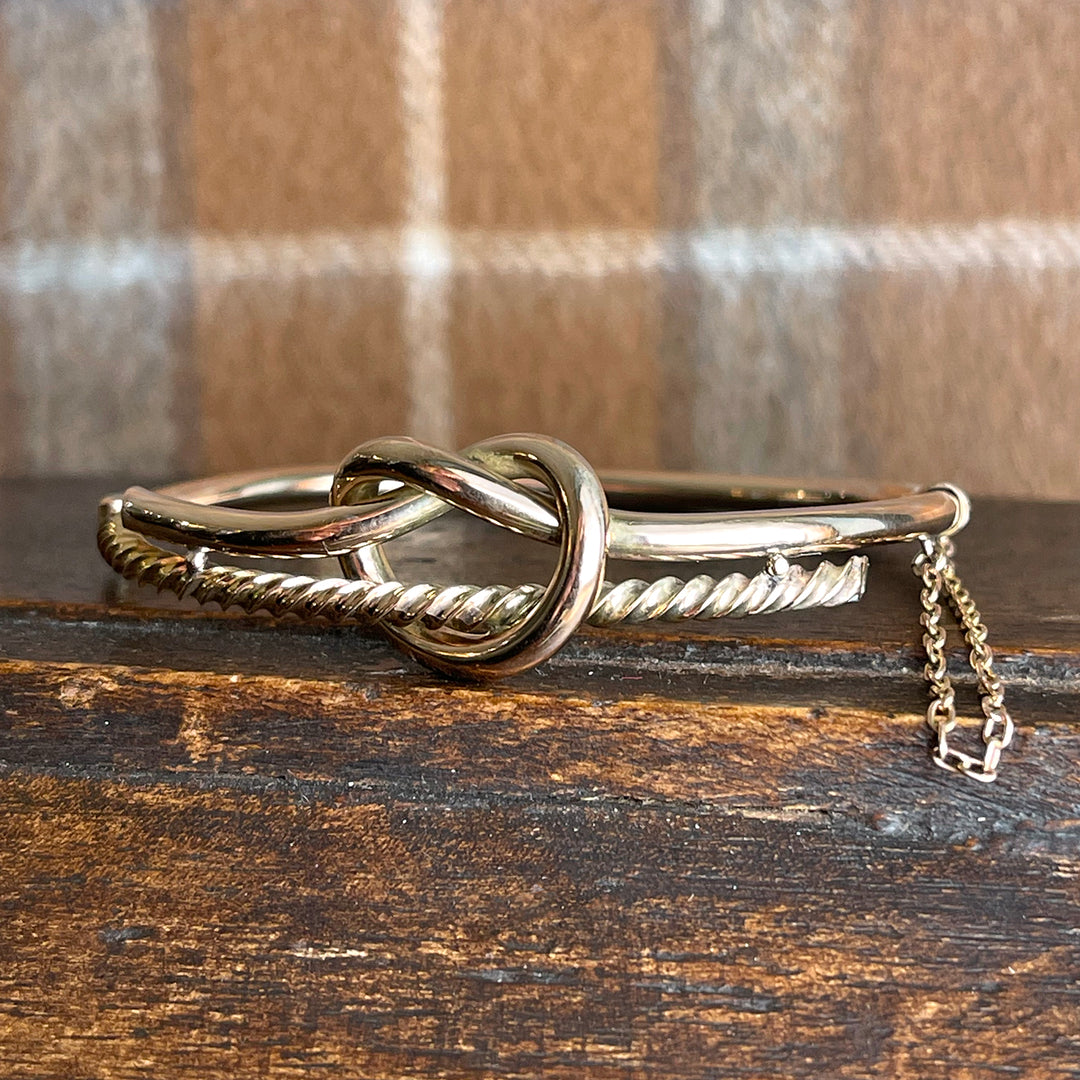 Antique English 9k Gold Love Knot Bangle Bracelet, Circa 1890