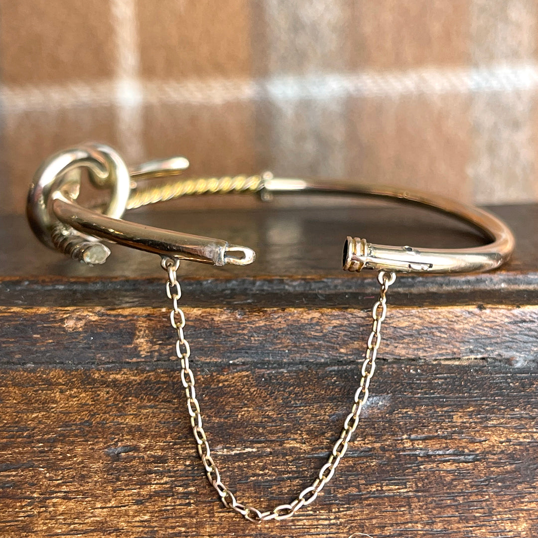Antique English 9k Gold Love Knot Bangle Bracelet, Circa 1890