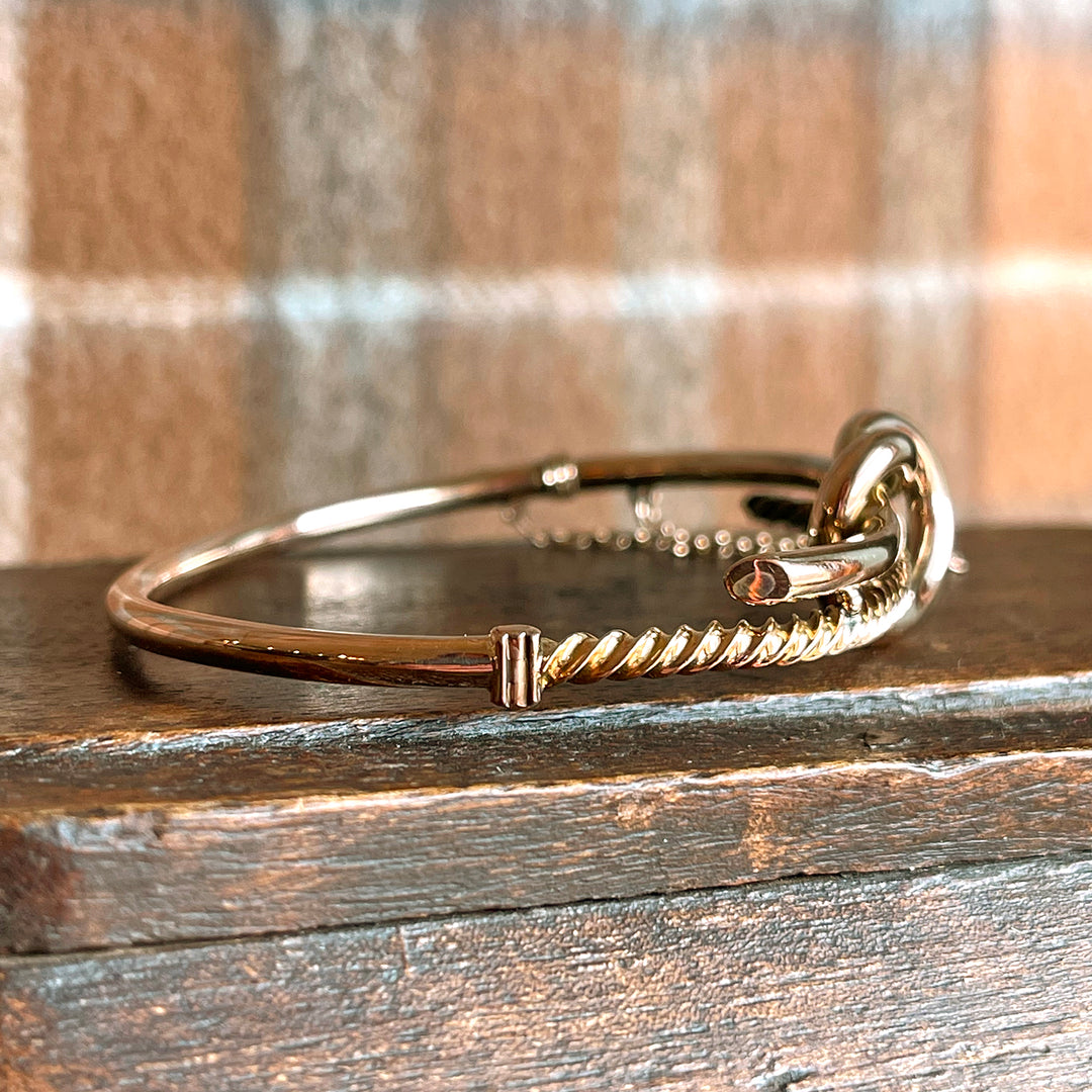 Antique English 9k Gold Love Knot Bangle Bracelet, Circa 1890