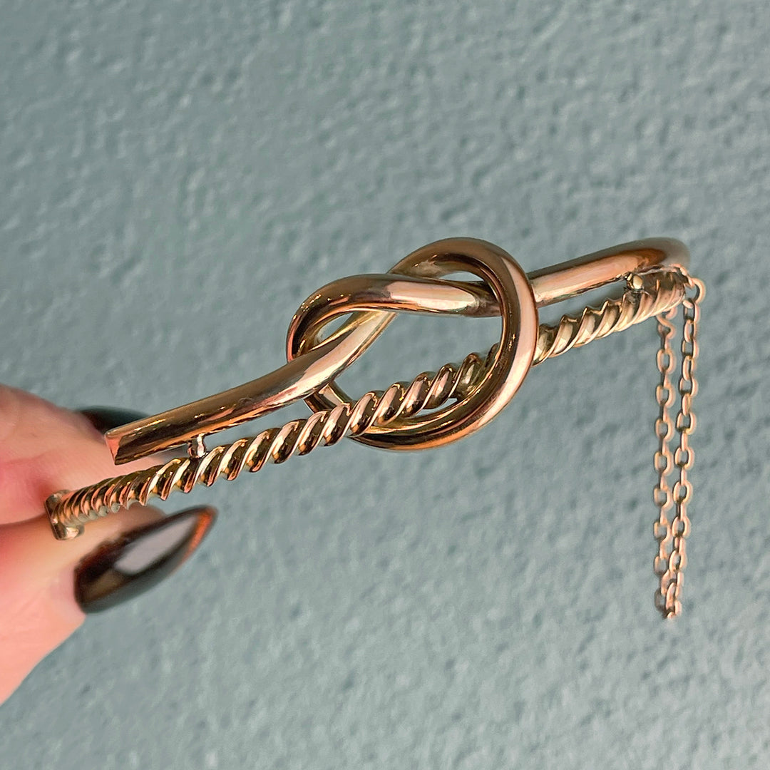 Antique English 9k Gold Love Knot Bangle Bracelet, Circa 1890