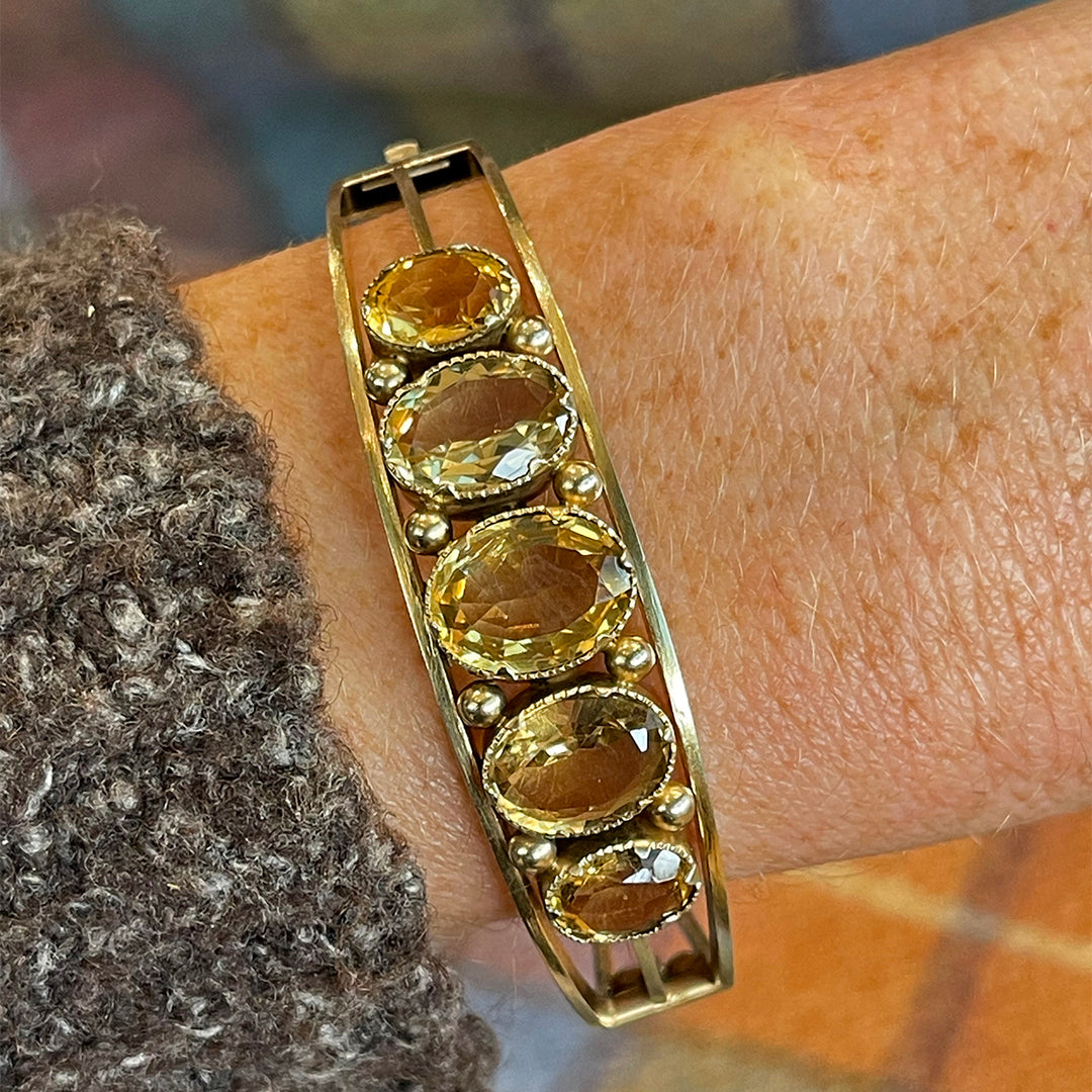 Victorian Silver Gilt Citrine Bangle, England c. 1890