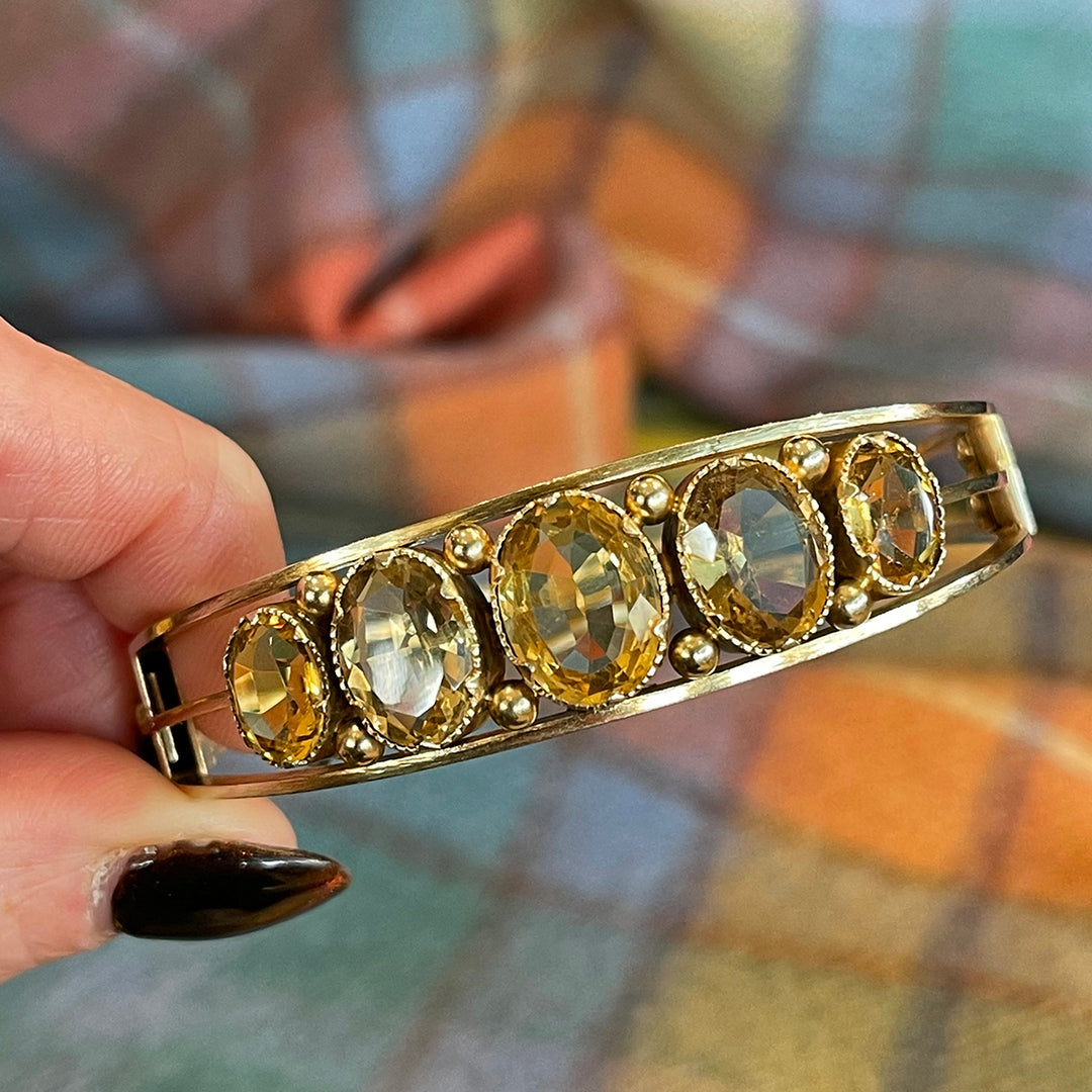 Victorian Silver Gilt Citrine Bangle, England c. 1890