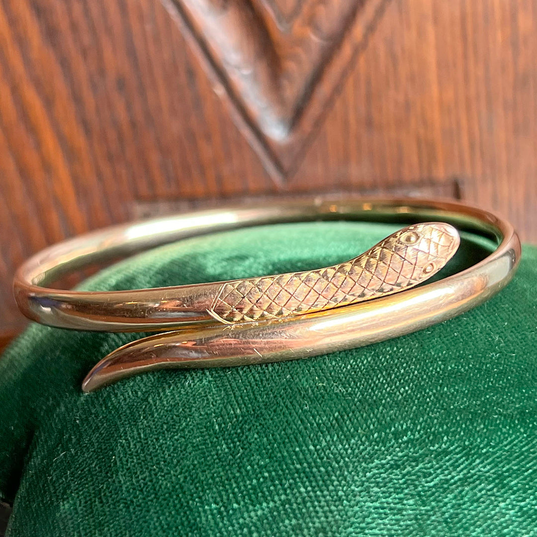 Antique Victorian 9k Gold Coiled Snake Arm Bangle c. 1900