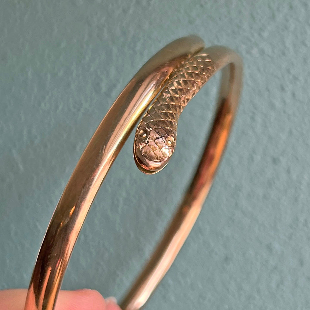 Antique Victorian 9k Gold Coiled Snake Arm Bangle c. 1900