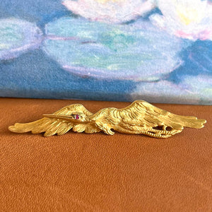 Antique French Bird Brooch Pendant 18kt Gold Ruby Eye