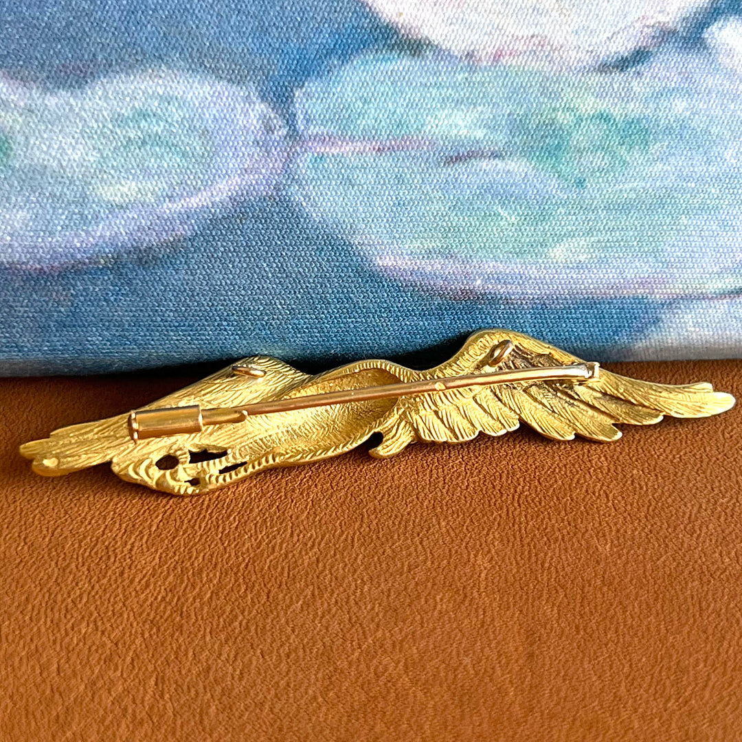 Antique French Bird Brooch Pendant 18kt Gold Ruby Eye