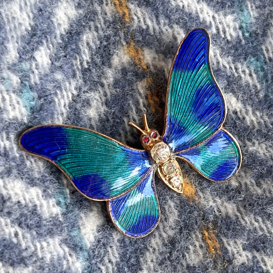 Antique Enamel Butterfly Brooch Metal Paste