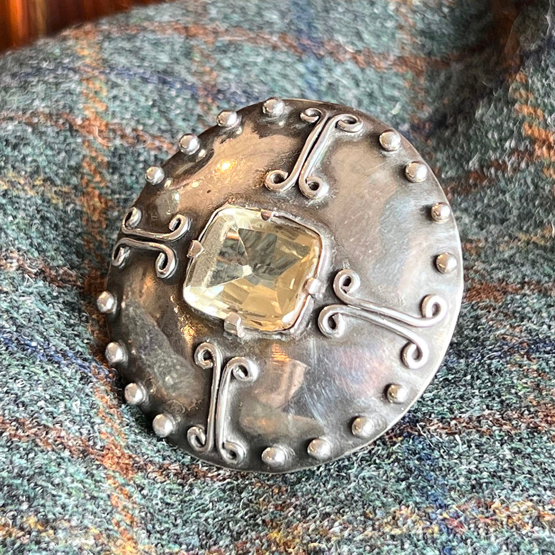 Antique Large Silver Citrine Celtic Brooch 'Catherine'