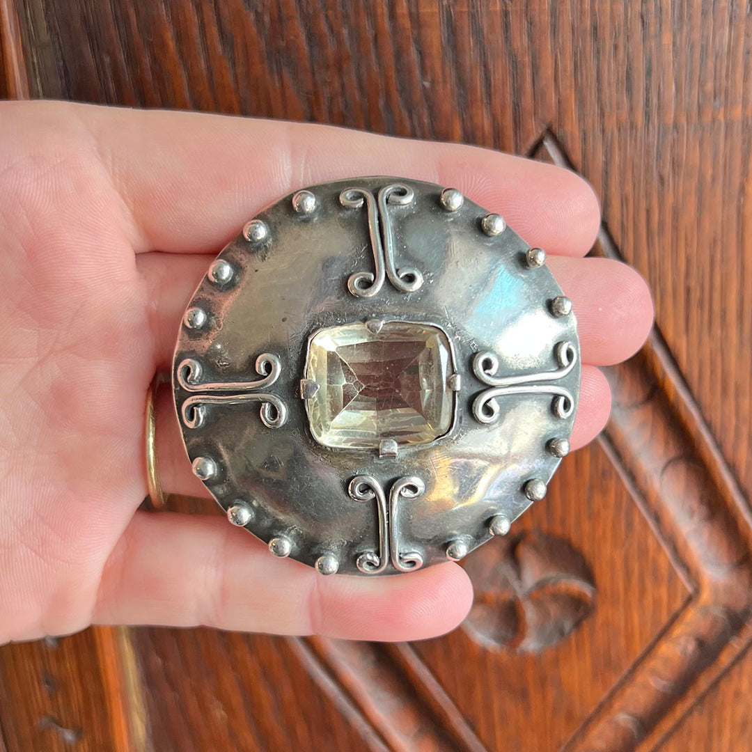 Antique Large Silver Citrine Celtic Brooch 'Catherine'