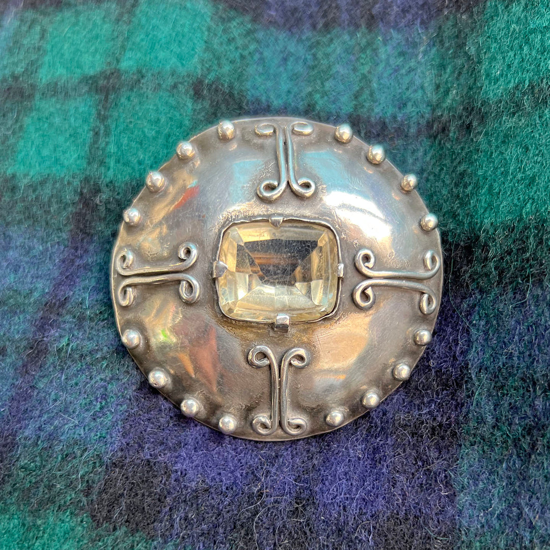 Antique Large Silver Citrine Celtic Brooch 'Catherine'