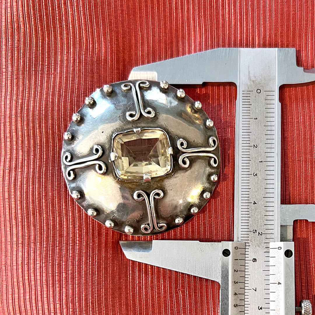 Antique Large Silver Citrine Celtic Brooch 'Catherine'