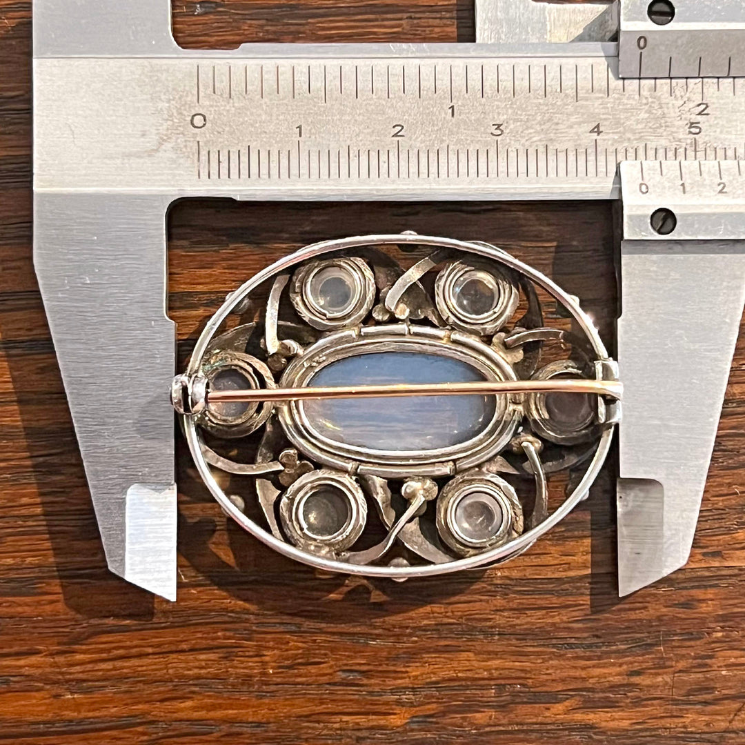 Antique Art & Crafts Silver Moonstone Oval Brooch Pin