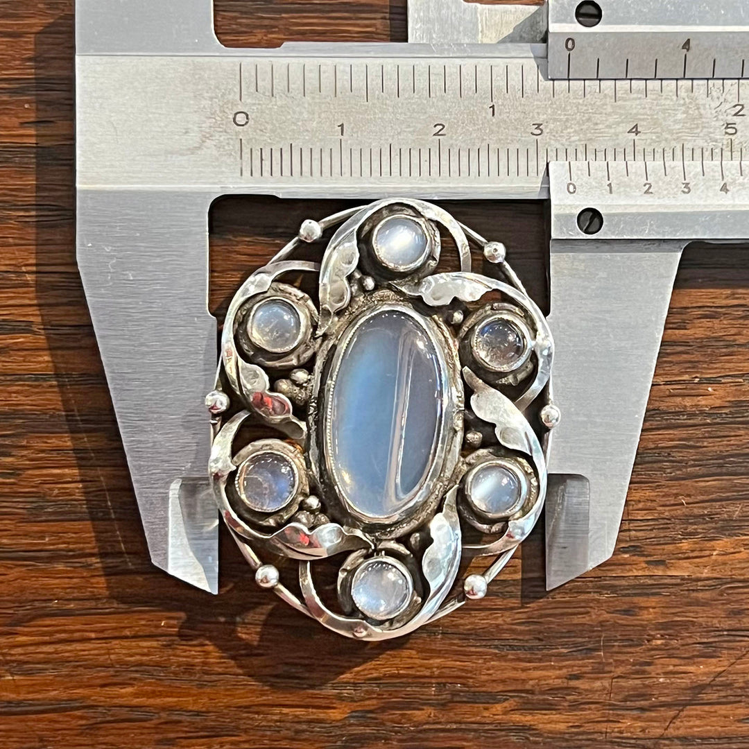 Antique Art & Crafts Silver Moonstone Oval Brooch Pin