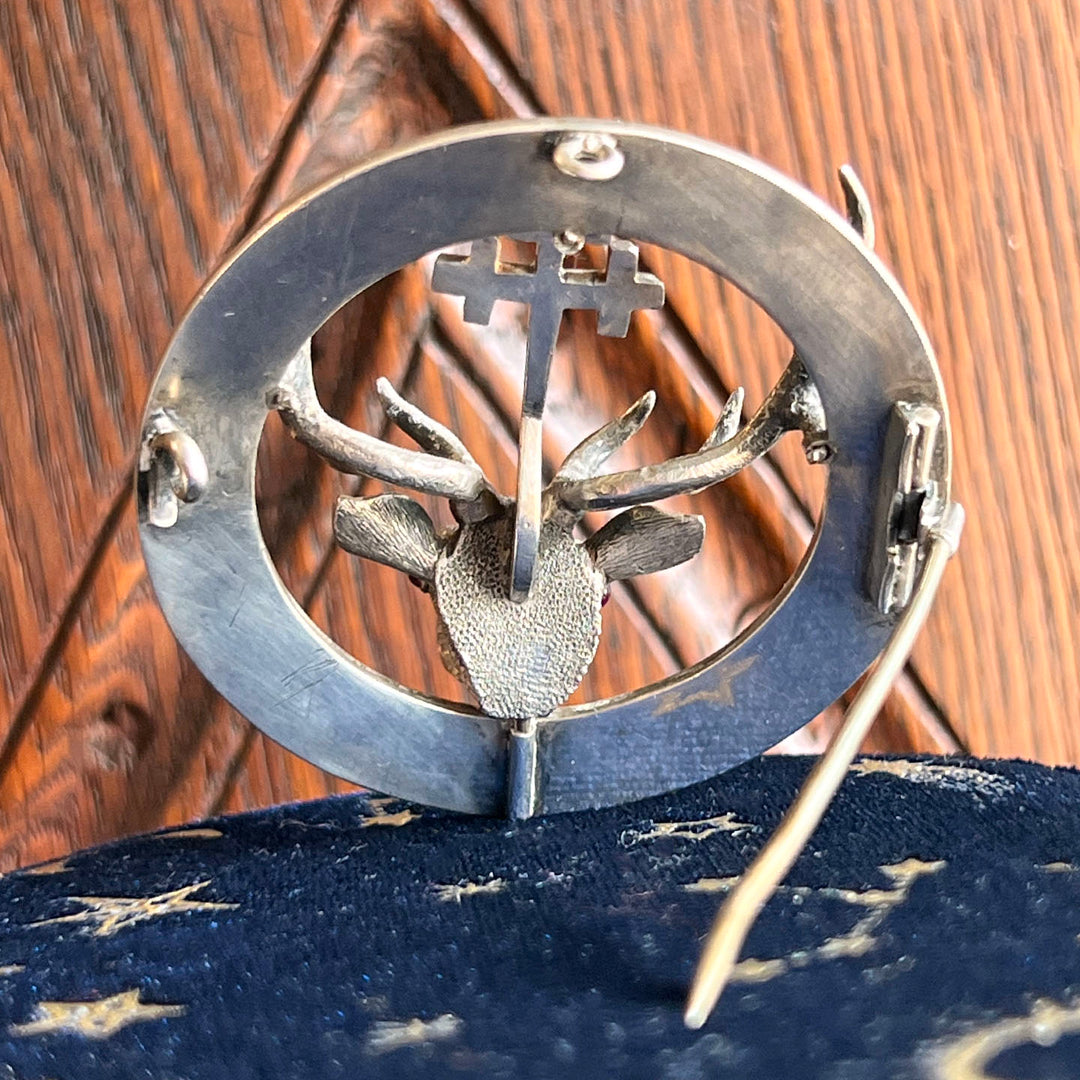 Antique Scottish Silver Stag Clan Brooch 'Thus one goes to the Stars'
