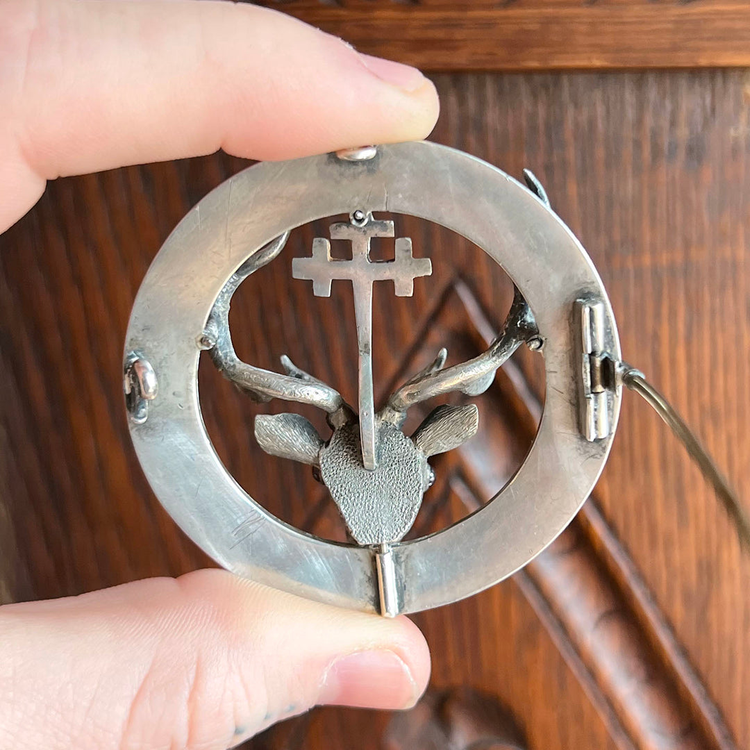 Antique Scottish Silver Stag Clan Brooch 'Thus one goes to the Stars'
