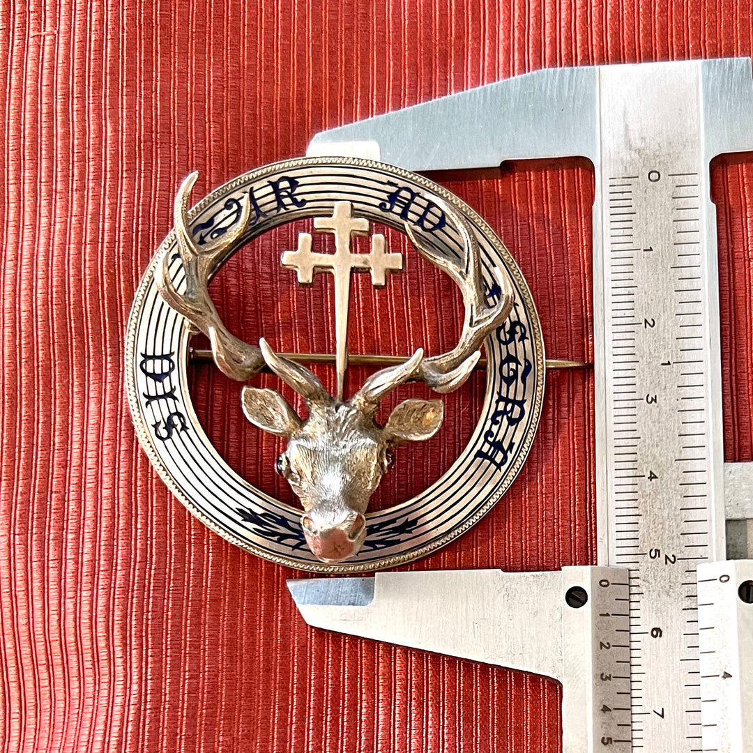 Antique Scottish Silver Stag Clan Brooch 'Thus one goes to the Stars'