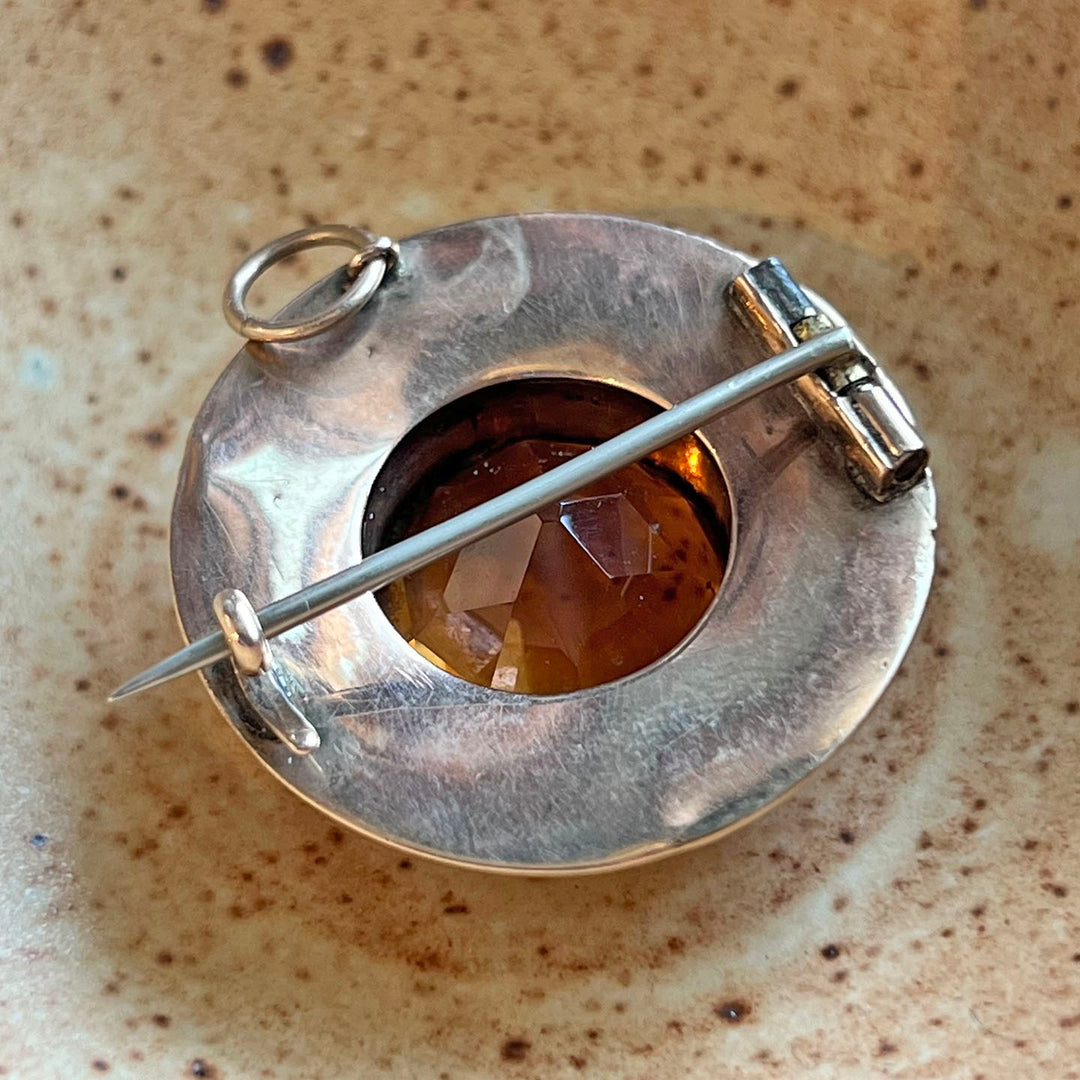 Antique Victorian Scottish Citrine Agate Brooch Pendant, c. 1870