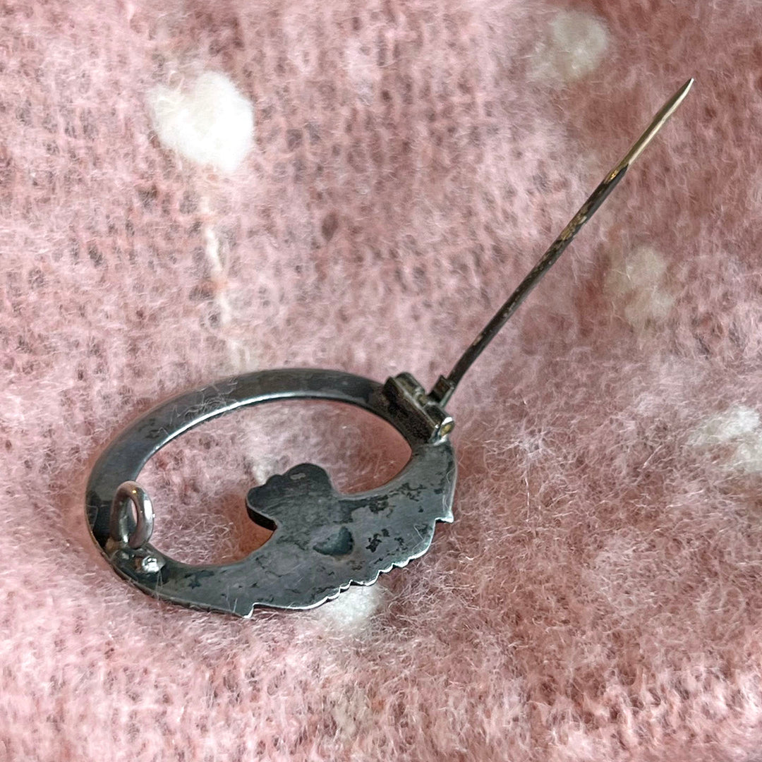 Antique Victorian Silver Claddagh Brooch c. 1900