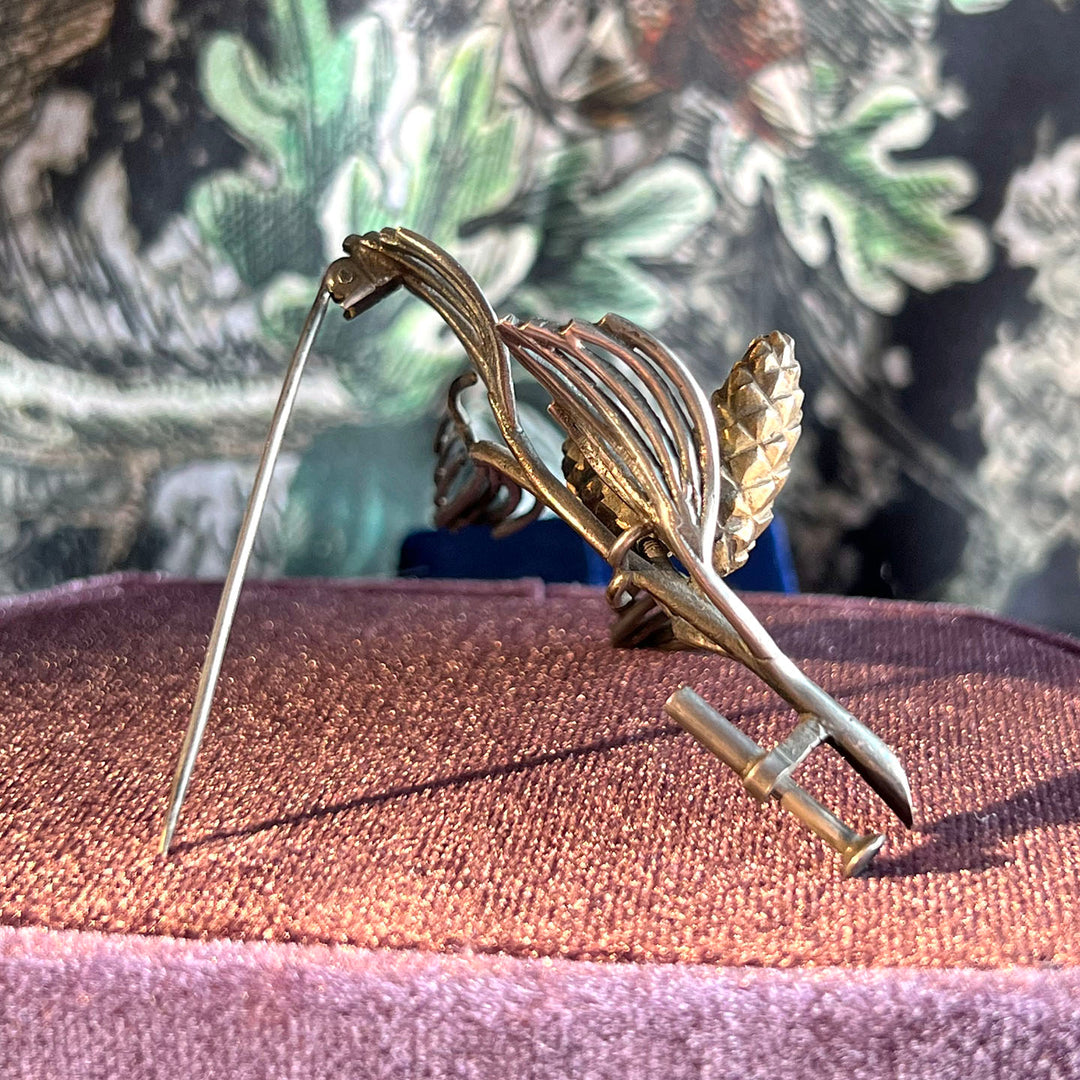 Antique Spanish Silver Enamel Pine Branch Brooch