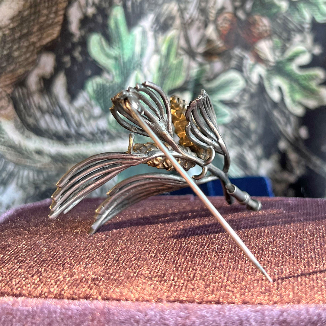 Antique Spanish Silver Enamel Pine Branch Brooch