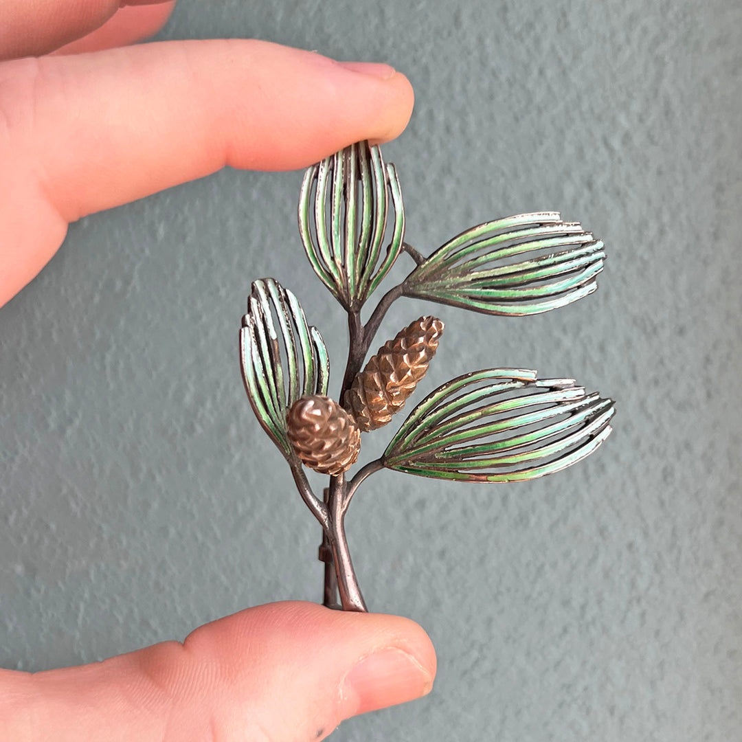 Antique Spanish Silver Enamel Pine Branch Brooch