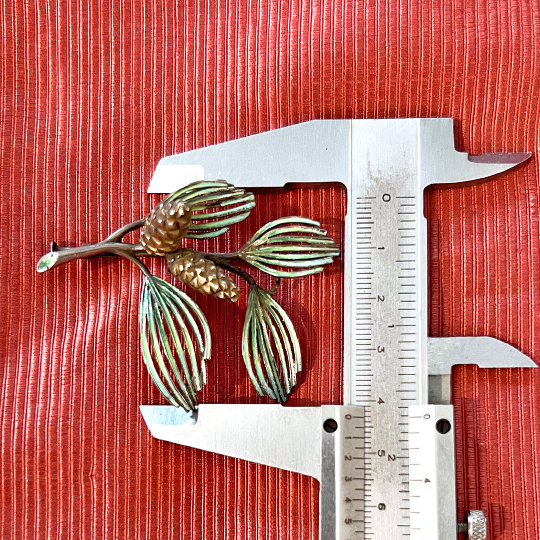 Antique Spanish Silver Enamel Pine Branch Brooch