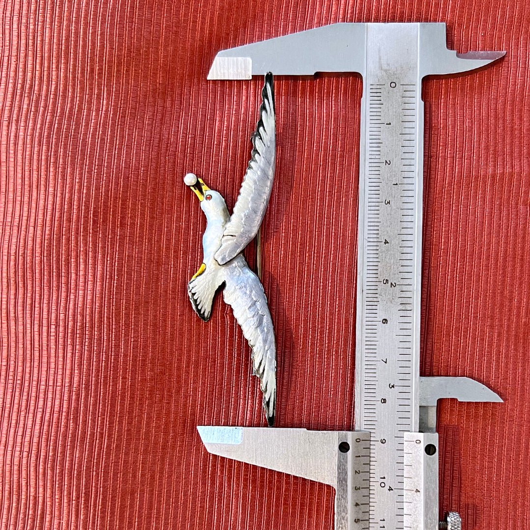 Antique Silver Enamel Brooch Seagull in Flight