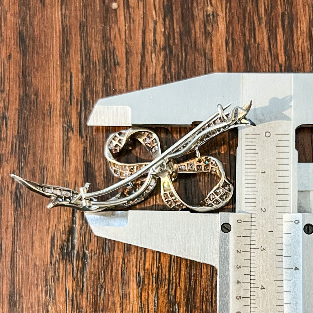 Antique Diamond Bow Brooch 18k Gold Silver Set