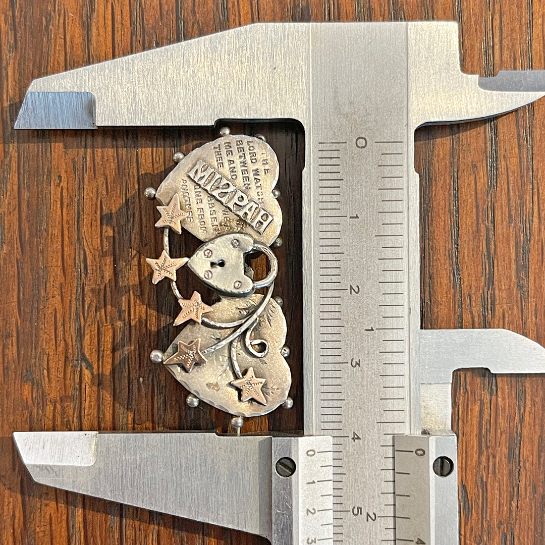 Edwardian Silver Mizpah Brooch, Double Heart, Chester 1911